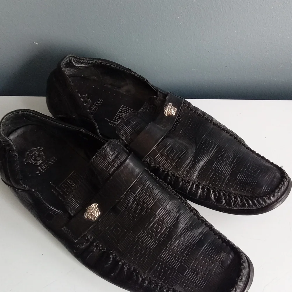 Gianni‎ Versace Signature Black Leather Medusa Loafers Men Size 46